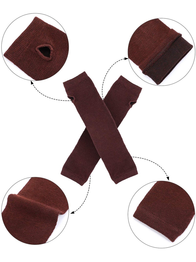 Bememo 4 Pair Gothic Long Fingerless Gloves Punk Arm Warmer Knitted Arm Sleeves with Thumb Hole Elbow Length Gloves for Adult(Black, Light Grey, Dark Grey, Coffee) - Image 4